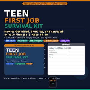 Teen First Job Survival Kit | Get Hired, Succeed, Money Basics (PDF Download)