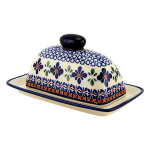 Polish Pottery 7.5" Butter Dish With Lid For Countertop – Polish Stoneware by Zaklady Boleslawiec Butter Holder with Knob