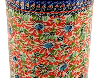 Polish Pottery Kitchen Utensil Holder Handmade by Zaklady Boleslawiec Poland  7" High Utensil Jar