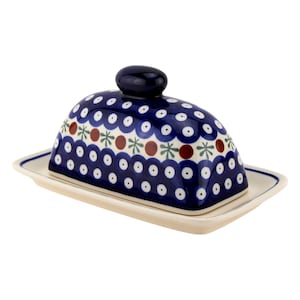 Polish Pottery 7.5" Butter Dish With Lid For Countertop – Polish Stoneware by Zaklady Boleslawiec Butter Holder with Knob