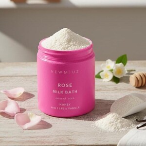 Banho de imersão luxuoso com leite de rosas: mel, jasmim e baunilha