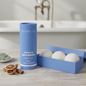 Conjunto de Bombas de Banho de Magnésio XL – Banho de Óleos Essenciais Naturais Artesanais com Laranja, Baunilha e Canela | Presente Relaxante para Autocuidado | Aromas de Outono