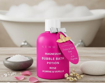 Magnesium Bubble Bath | Rose Jasmine Vanilla | Long-Lasting Foam | Stress Relief | Aromatherapy Soak | Natural Bubble Bath | Self Care Gift