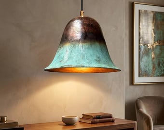 Oxidized Flared Bell Copper Pendant Light — Moroccan Handcrafted