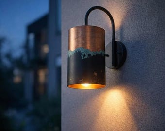 Verdigris koperen wandkandelaar – geoxideerd patina, handgemaakt woondecoratie