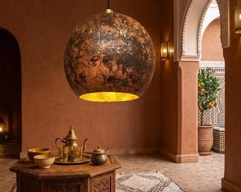 Rounded Organic Copper Pendant Light — Moroccan Handcrafted