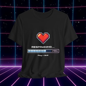 Camiseta Pixel Heart Respawning / Camiseta retro con barra de carga para videojuegos