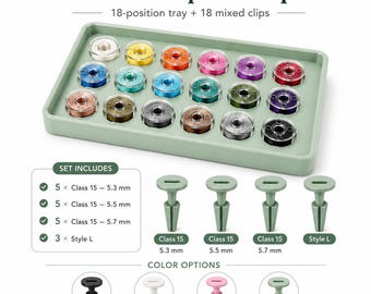 Universal Bobbin-to-Spool Clip Set with 18-Bobbin Storage Tray | Class 15 & Style L Sewing Thread Organizer