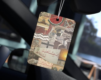 Vintage Arabic Car Air Freshener | Middle East Collage, Dome Art, Arabic Typography (Black Ice)