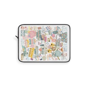 Book Lover Collage Laptop Sleeve | Reading Quotes, Stacks of Books, Cozy Floral