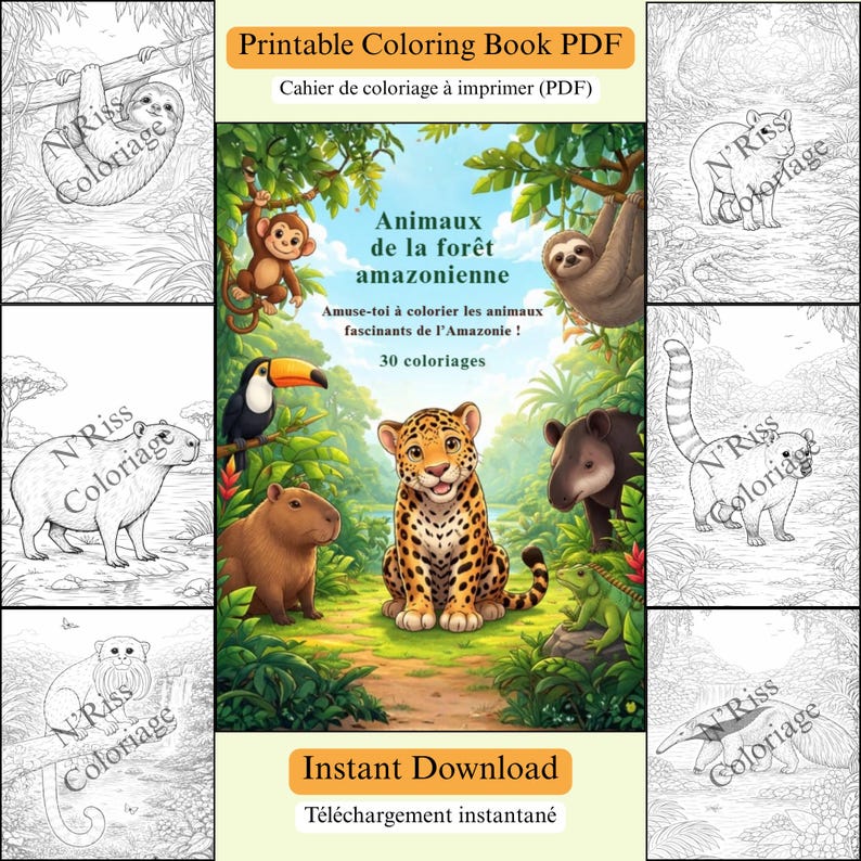 Amazon Rainforest Animals Coloring Book PDF, 40 Printable Coloring ...