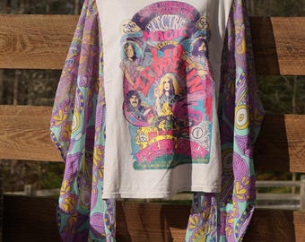 Custom LED ZEPPELIN Kimono T-Shirt – Ripped & Reborn Boho Concert Apparel.    Fits Small - 3X