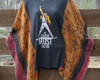 Freddie Mercury "Show Must Go On" Kantha Quilt Kimono Tee – Custom Graphic Concert Shirt