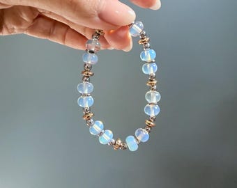 The Aura Bracelet | Opalite Gemstone Bracelet | Mixed Metal Beaded Bracelet | Spiritual Jewelry | Iridescent Stretch Bracelet | Gift for Her