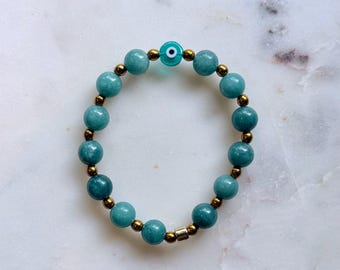 The Crete | Blue Chalcedony Evil Eye Bracelet | Handmade Greek-Inspired Gemstone Bracelet | Protection Jewelry | Gift for Her