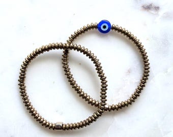 The Collected Mykonos Stack | Gold Stacker & Evil Eye Bracelet Set