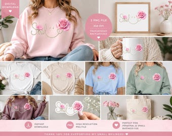 Pink Rose Smile PNG | Watercolor Floral Design | Sublimation, Cricut File (Digital Download)