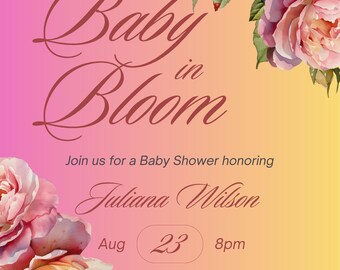 Baby in Bloom Floral Baby Shower Invitation Template (Digital Download)