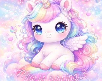 Unicorn Birthday Invitation Template | Editable Rainbow Party Invite (Digital Download)