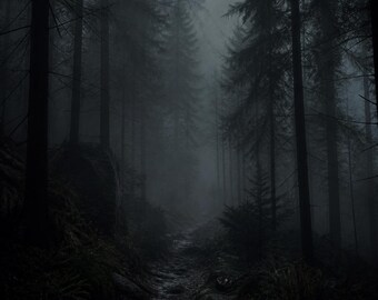 Dark Moody Forest Path Print | Misty Woodland Photography (Digital Download)