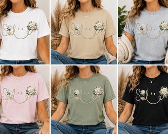 Smile Rose Typography T-Shirt – Minimalist Floral Script Tee (Digital Download)