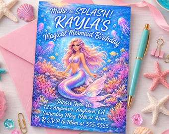 Mermaid Birthday Invitation Template | Under the Sea Party Invite (Digital Download)