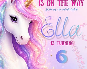 Unicorn Birthday Invitation Template | Pastel Magical Girl Party Invite (Digital Download)