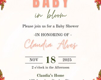 Baby in Bloom Floral Baby Shower Invitation Template (Digital Download)