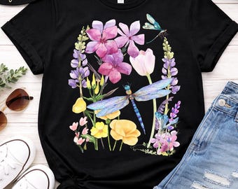 Dragonfly Floral Watercolor PNG – T-Shirt Design | Sublimation | Printable Artwork