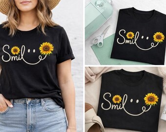 Smile Sunflower PNG | Floral Positive Quote Design | Sublimation & T-Shirt Print File