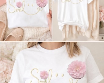 Pink Floral Smile PNG | Coquette Smiley T-Shirt Design (Digital Download)
