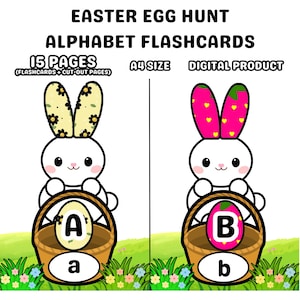 Ostern Alphabet-Karteikarten - Druckbare Lernaktivität für Kinder - Häschen-Korb-Match-Spiel, Vorschulaktivität