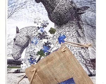 Handgemaakte Schotland Kelpies 300-delige puzzel van 16 x 12 inch