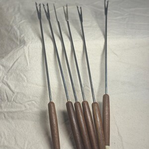 Vintage Oster Stainless Steel Fondue Forks Set, Wood Handle, Color Coded, Japan