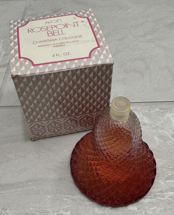 Vintage Avon Rosepoint Bell Charisma Cologne Bottle, Red Textured Glass Perfume (1970s)