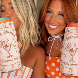 Vintage Bachelorette Koozie Can Cooler | Cream Orange Bridal Party image 1