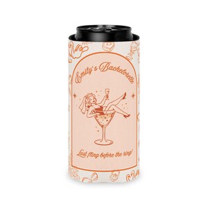 Vintage Bachelorette Koozie Can Cooler | Cream Orange Bridal Party image 3