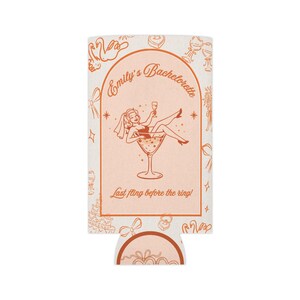 Vintage Bachelorette Koozie Can Cooler | Cream Orange Bridal Party image 2