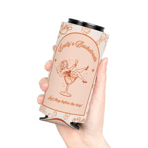 Vintage Bachelorette Koozie Can Cooler | Cream Orange Bridal Party image 5