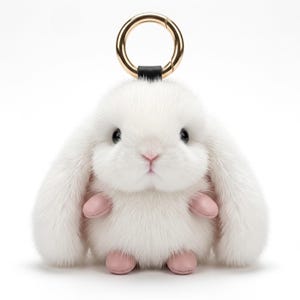 15cm White Fluffy Bunny Keychain, Soft Faux Fur Rabbit Bag Charm, Cute Plush Keyring Pendant, Backpack Accessory Gift