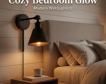 Aplique de pared moderno negro – Lámpara de lectura ajustable para dormitorio de estilo rústico