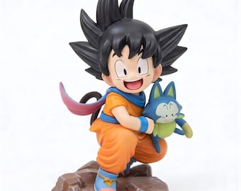 Childhood Goku Hugs Puar Anime Figure: 10cm PVC Collectible Display Toy