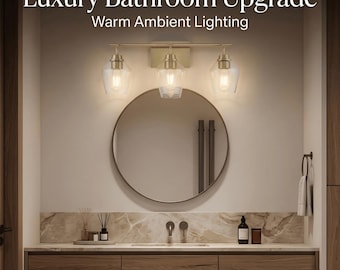 Modern Farmhouse 3-Light Gold Bathroom Vanity Light with Clear Glass Shades
