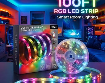 100ft RGB LED Strip Lights – Smart Color Changing Gaming Room Lighting