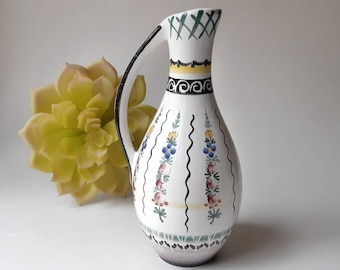 Vintage Original Handmade Gmundner Keramik Pottery Blue and White Floral Design Vase