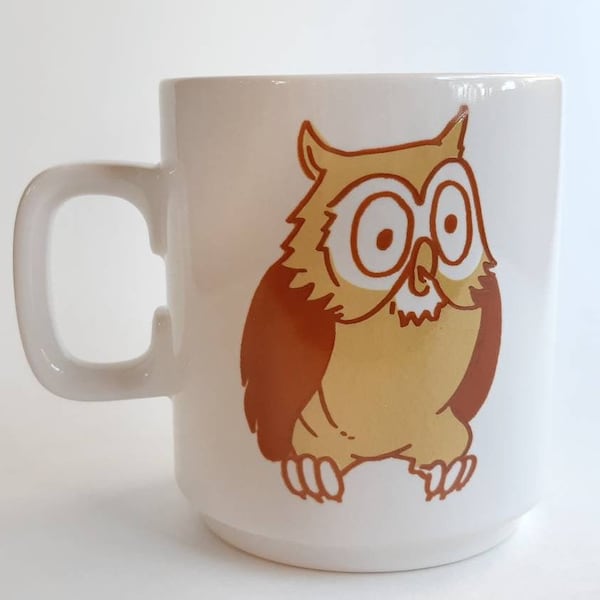 Unique Vintage "Hornsea" Owl Mug- Made in England White Brown Cute Whimsical Woodland Kitsch Collectible Ceramic Animal Bird