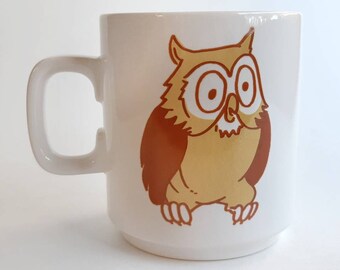 Unique Vintage "Hornsea" Owl Mug- Made in England White Brown Cute Whimsical Woodland Kitsch Collectible Ceramic Animal Bird