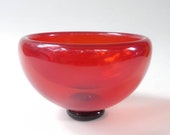 Artist Signed quot Gary Bolt quot Blown Art Glass Double Wall Bowl- Made in Canada Starfish Glassworks Red Orange Silver Fleck 4 3 4 quot Diameter