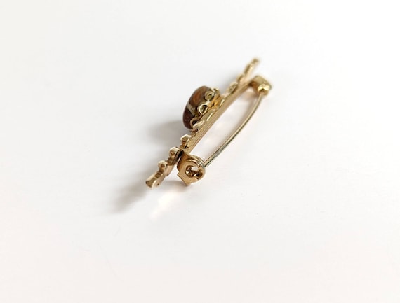 Vintage Jasper Gemstone Bar Style Brooch Pin w/ L… - image 6