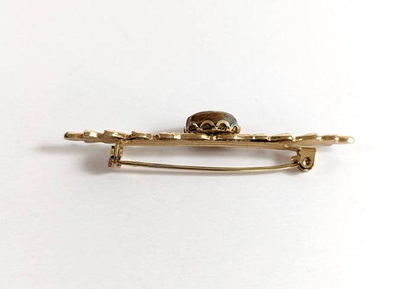Vintage Jasper Gemstone Bar Style Brooch Pin w/ L… - image 5